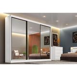 Guarda Roupa Casal 3 Portas De Correr E 6 Gavetas C 3 Espelhos Sollo Plus Branco Novo Horizonte