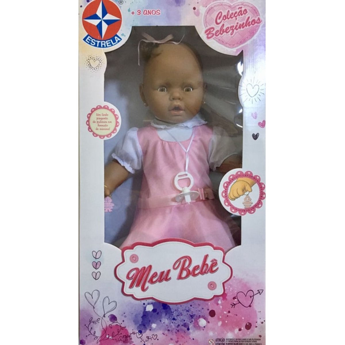 Boneca Meu Bebe Grande Negra Vestido Sortido Estrela