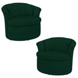 Kit 2 Poltronas Decorativas Sala De Estar 93cm Redonda Rubia M22 Veludo Verde - Mpozenato