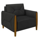 Poltrona Decorativa Sala De Estar 95cm Pés Madeira Quebec M22 Pu Preto - Mpozenato