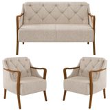 Kit Namoradeira 135cm E 2 Poltronas Decorativas Capitonê Lapa M22 Linho Cru Liso - Mpozenato