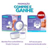 Kit Bomba Tira Leite Elétrica Compact - Ganhe Kit Frascos Para Armazenamento Leite