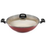 Panela Wok Panelux 5 Litros 32cm Antiaderente Com Tampa De Vidro Premium Cereja