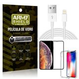 Kit Cabo Usb 2m Lightning iPhone XS 5.8 + Capa Anti Impacto + Película Vidro 3D - Arymshield