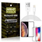 Kit Cabo Usb 2m Lightning iPhone XS Max 6.5 + Capa Anti Impacto + Película Vidro 3D - Arymshield