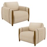 Kit 2 Poltronas Decorativas Para Sala De Estar 98cm Amaranto M22 Linho Champanhe - Mpozenato