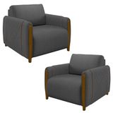 Kit 2 Poltronas Decorativas Para Sala De Estar 98cm Amaranto M22 Linho Cinza Escuro - Mpozenato