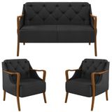 Kit Namoradeira 135cm E 2 Poltronas Decorativas Capitonê Lapa M22 Pu Preto - Mpozenato