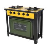 Fogão Industrial Amarelo Com Forno Verde 2 Bocas Duplas Bravo Br2bf - Venâncio