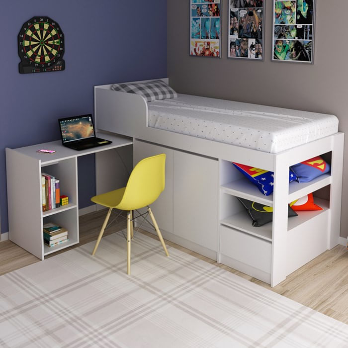 Cama Infantil Multifuncional Com Escrivaninha Cm8021 Branco Tecno Mobili