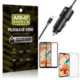 Carregador Veicular Turbo 4.0 Tipo C LG K41s + Capa Anti Impacto + Película Vidro 3D