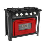 Fogão Industrial Preto A Gás Com Forno Vermelho 2 Bocas Duplas Bravo Br2bf - Venâncio