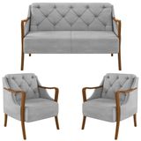 Kit Namoradeira 135cm E 2 Poltronas Decorativas Capitonê Lapa M22 Veludo Cinza - Mpozenato