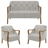 Kit Namoradeira 135cm E 2 Poltronas Decorativas Capitonê Lapa M22 Linho Cru - Mpozenato