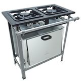 Fogao Industrial 2 Bocas M-10 M/m S2000 30x30 Perfil 6,5 Cm Com Forno - Metalmaq