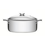 Panela Caçarola Tramontina Grano 24cm 4,7l Aço Inox Auto-brilho Com Corpo Triplo E Tampa De Vidro Tramontina
