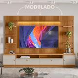 Estante Home Ripado Modulado Para Tv Até 75 Polegadas Nature Off White Ouro Preto Linea Brasil