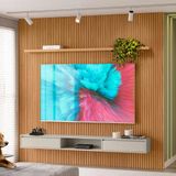 Painel Ripado Para Tv Até 75 Polegadas 2.6 Com Nicho E Prateleira Nature Off White Linea Brasil