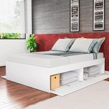 Cama De Casal Queen Box Tokio 160 Cm Organizadora Com 4 Portas Sem Colchão Quarto Branco