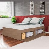 Cama De Casal Queen Box Tokio 160 Cm Organizadora Com 4 Portas Sem Colchão Quarto Marrom Madeira