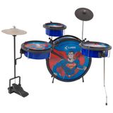 Bateria Infantil Luen Azul Warner Superman Banco Baqueta