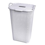 Cesto De Roupa Branco Rattan 50l Com Tampa Basculada E Alça Arqplast