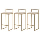 Kit 3 Banquetas Decorativa Jasmine Base Gold Veludo Bege - Gran Belo