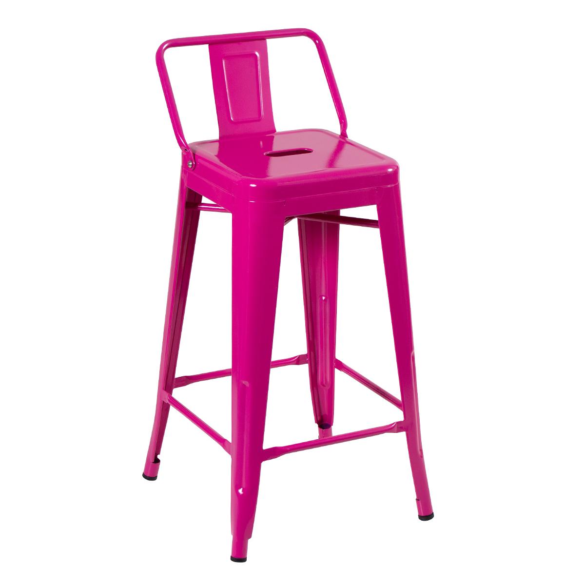 Banqueta Iron Tolix Com Encosto - 65 Cm - Industrial - Aço - Vintage - Rosa Pink