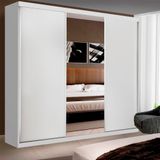 Guarda Roupa Casal Barcelona Branco 3 Portas De Correr 4 Gavetas E 3 Espelhos Minastex