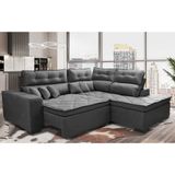 Sofá De Canto 2,60x2,36m Retrátil E Reclinável Com Molas Cama Inbox Platinum Direito Suede Cinza