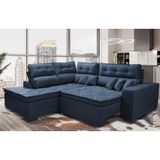 Sofá De Canto 2,60x2,36m Retrátil E Reclinável Com Molas Cama Inbox Platinum Esquerdo Suede Azul