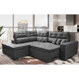 Sofá De Canto 2,60x2,36m Retrátil E Reclinável Com Molas Cama Inbox Platinum Esquerdo Suede Cinza
