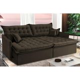 Sofá Sem Caixa Retrátil Reclinável 2,35m Cama Inbox Versátil Com Pillow Top E Molas Velusoft Café