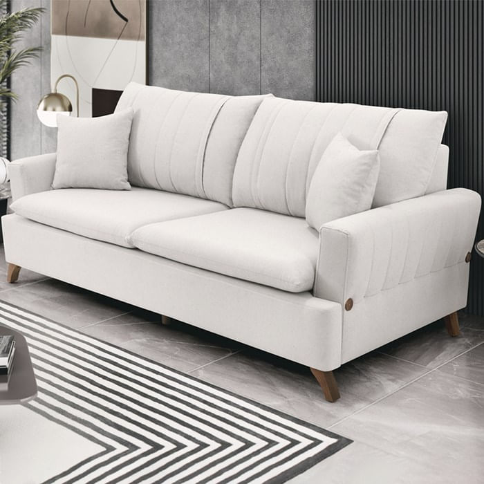 Sofa 3 Lugares 180 Cm Eron Linho Bege Vazzano