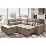 Sofá De Canto 2,60x2,36m Retrátil E Reclinável Com Molas Cama Inbox Platinum Esquerdo Suede Bege