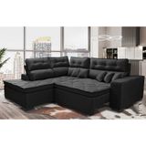 Sofá De Canto 2,60x2,36m Retrátil E Reclinável Com Molas Cama Inbox Platinum Esquerdo Suede Preto