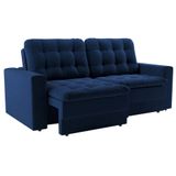 Sofá 3 Lugares Retrátil Lubeck Plush Suede Azul Marinho 180 Cm