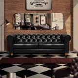 Sofá Para Barbearia 2,20m Chesterfield Living Corino Preto Shop Jm