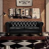 Sofá Para Barbearia 1,80m Chesterfield Living Corino Preto Shop Jm