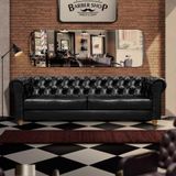 Sofá Para Barbearia 2,60m Chesterfield Living Corino Preto Shop Jm