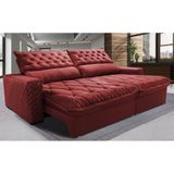 Sofá Retrátil E Reclinável 2,15m Molas Ensacadas Cama Inbox Spazus Com Bordado 3d Velusoft Vermelho