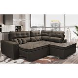 Sofá De Canto 2,60x2,36m Retrátil E Reclinável Com Molas Cama Inbox Platinum Direito Suede Café