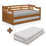 Sofá Cama Solteiro De Madeira Maciça Com Cama Auxiliar Atraente Imbuia Com 2 Colchões