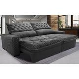Sofá Retrátil E Reclinável 2,95m Molas Ensacadas Cama Inbox Spazus Com Bordado 3d Velusoft Cinza