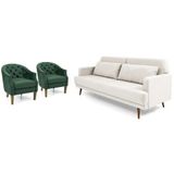 Conjunto Sofá-cama E 2 Poltronas Herval Vega, Cinza Claro E Verde