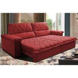 Sofá Retrátil E Reclinável 2,95m Molas Ensacadas Cama Inbox Big Home Com Bordado Velusoft Vermelho