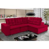 Sofá De Canto Montreal Retrátil, Reclinável 2,70x2,10 Metros, 4 Lugares, Pillow Top, Chaise Fixo, Vermelho