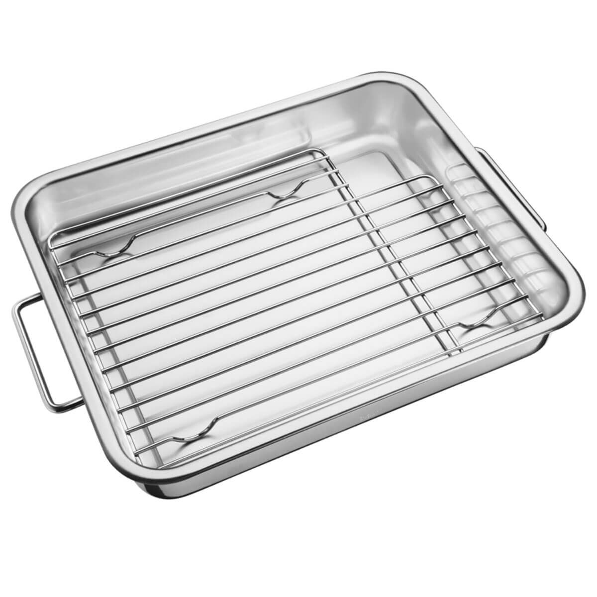 Assadeira Tramontina Service 4,6l Em Aço Inox Com Grelha 34x28cm Com Alças Laterais