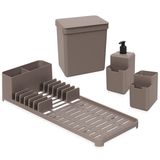 Kit 4 Organizadores De Pia Cozinha Coza Lixeira Escorredor Dispenser E Porta Talheres Warm Gray