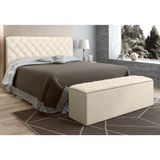 Cabeceira com Calçadeira Baú Paris para Colchão Box de 160 cm Bege Suede Amassado - JS Móveis